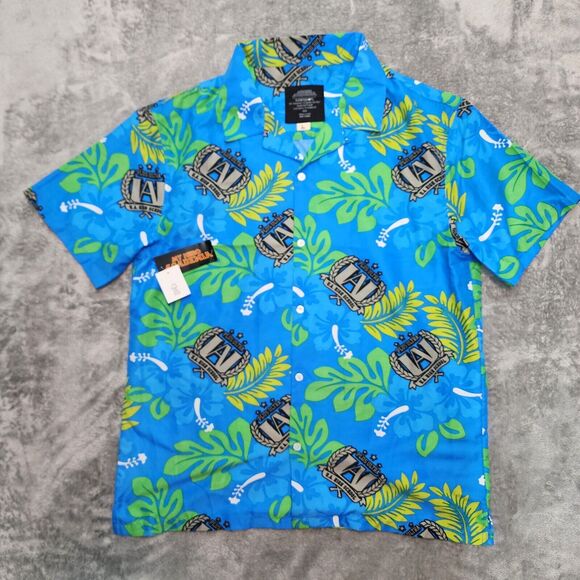 NWT My Hero Academia Hawaiian Button Up Shirt Blue Floral Size L - Picture 1 of 13